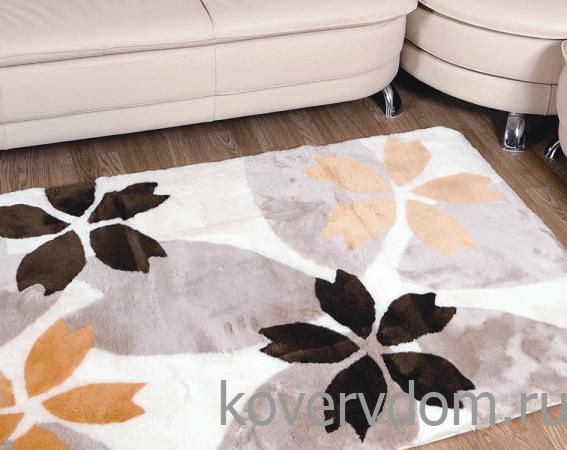 Ковер из стриженной  овчины FR06-021B с желтыми  цветами