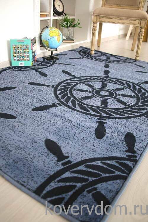 Ковер МОРСКОЙ Корабельные Штурвалы синий