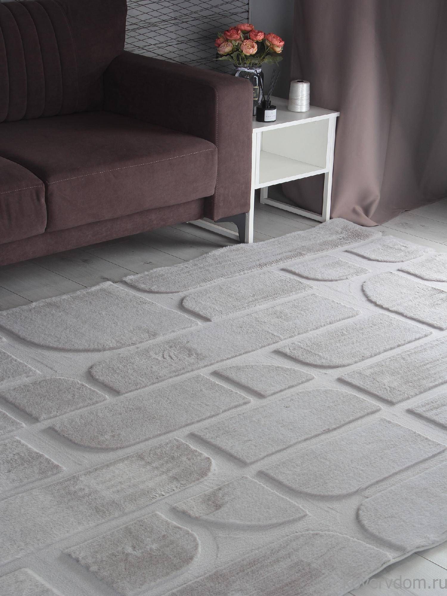 Ковер из искусственного меха RABBIT CARVING PX4001 GREY / GREY